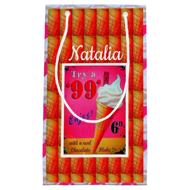Sacola Para Presentes Pequena Vintage sorvete parlor em laranja rosa fofo (Frente)