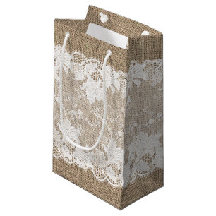 Sacola Para Presentes Pequena Vintage, tradicional churrasco e renda de campo rú