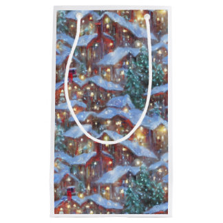 Sacola Para Presentes Pequena Vintage Village Christmas Gift Bag