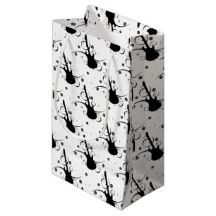 Sacola Para Presentes Pequena Violão Elétrico Negro com Padrão Floral