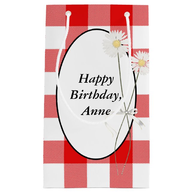 Sacola Para Presentes Pequena Visitas na Xadrez Vermelha e Branca de Buffalo (Frente)