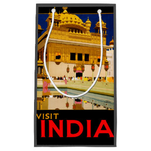 Sacola Para Presentes Pequena Visite o poster de viagens India Vintage art