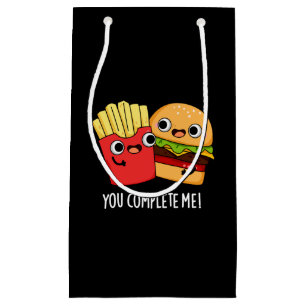Sacola Para Presentes Pequena Você Me Completou Engraçada Burger Fries Pun Dark 
