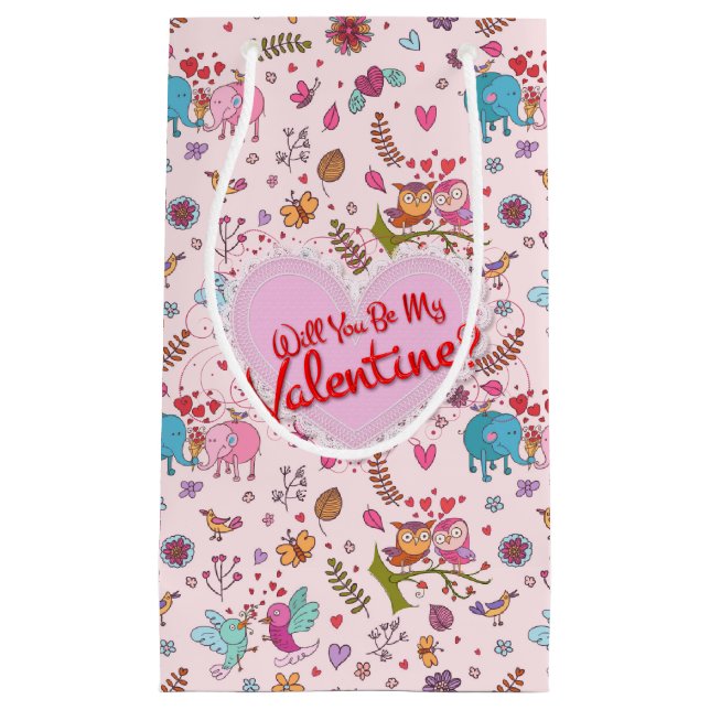 Sacola Para Presentes Pequena Você será meu Namorados? Bichinhos Cons Apaixonado (Frente)