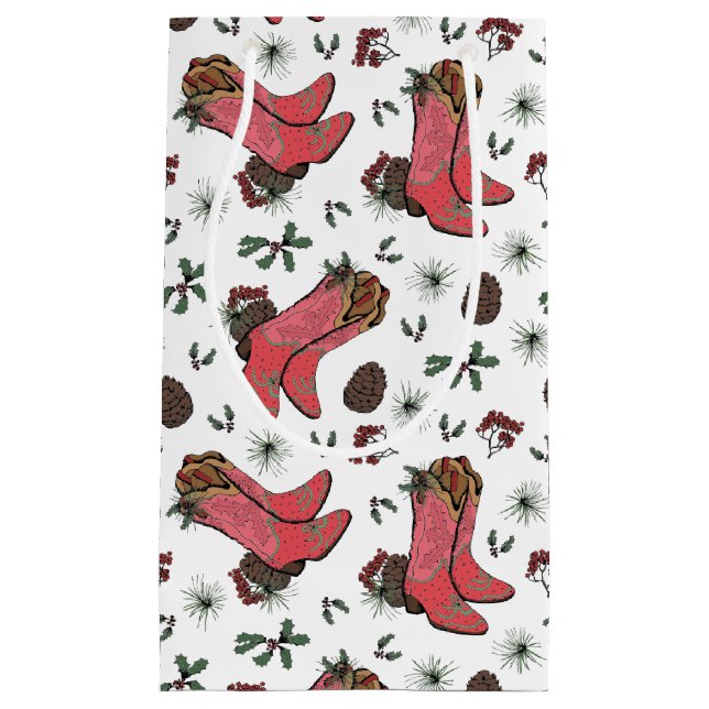 Sacola Para Presentes Pequena Vovó Ocidental Rosa de Natal e Verde (Frente)