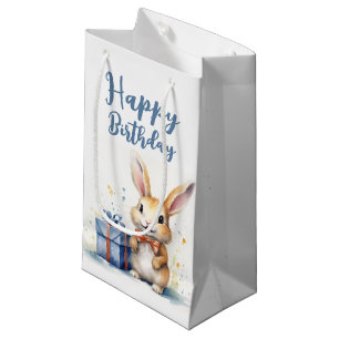 Sacola Para Presentes Pequena Watercolor Birthday Bunny
