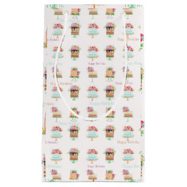 Sacola Para Presentes Pequena Watercolor Birthday Floral Cakes Small Gift Bag