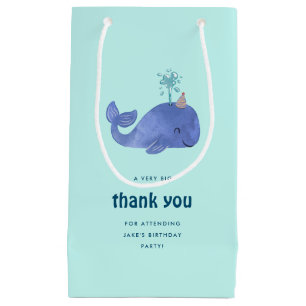 Sacola Para Presentes Pequena Watercolor Cute Whale Party Hat Birthday