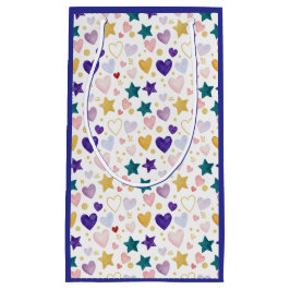 Sacola Para Presentes Pequena Watercolor Hearts and Glittering Stars Pattern