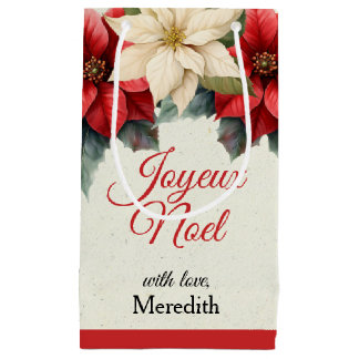 Sacola Para Presentes Pequena Watercolor Vintage Floral Red Poinsettia Christmas