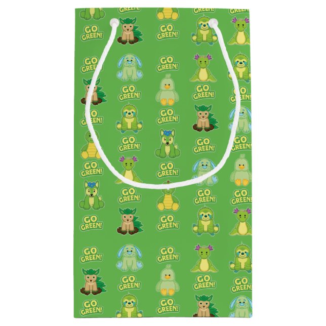 Sacola Para Presentes Pequena Webkinz vai teste padrão verde (Verso)