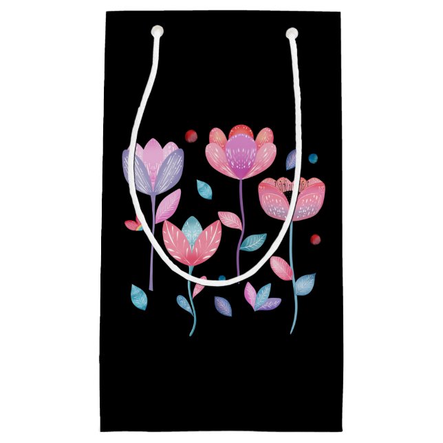 Sacola Para Presentes Pequena Whimsical Flowers  (Frente)