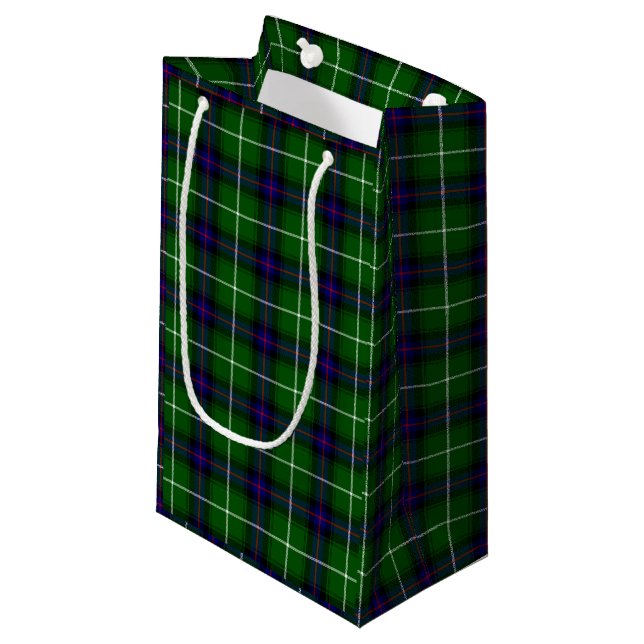 Sacola Para Presentes Pequena Xadrez azul verde MacDonald tartan (Frente inclinada)