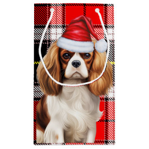 Sacola Para Presentes Pequena Xadrez com um Cachorro de Natal do Rei Carlos