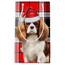 Sacola Para Presentes Pequena Xadrez com um Cachorro de Natal do Rei Carlos