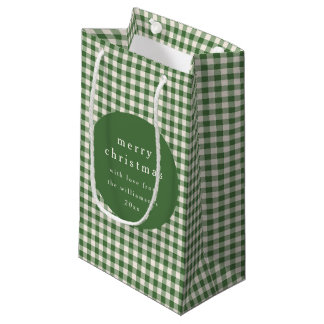 Sacola Para Presentes Pequena Xadrez de Gingham Verde Personalizado no Natal