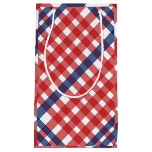 Sacola Para Presentes Pequena Xadrez de Gingham Vermelho, Branco e Azul
