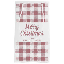 Sacola Para Presentes Pequena Xadrez Dourada moderna Feliz Natal