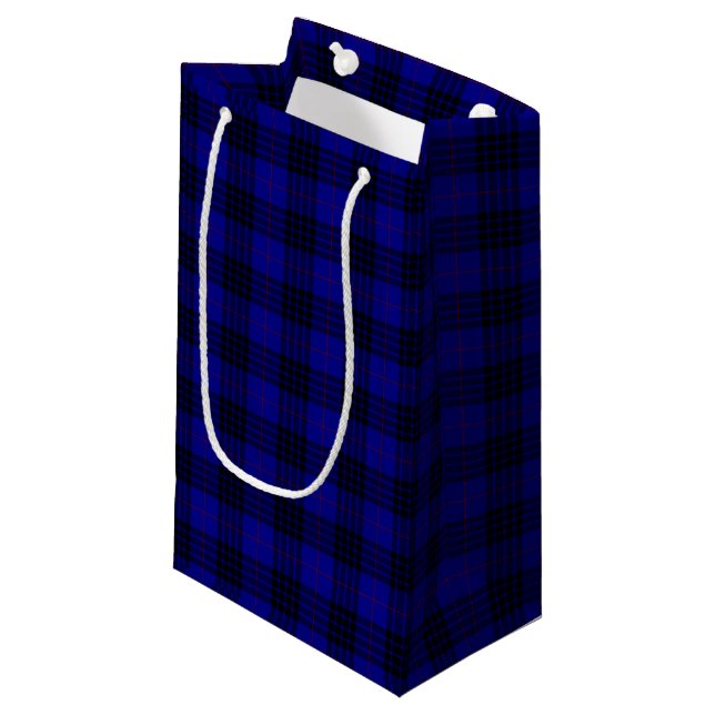 Sacola Para Presentes Pequena Xadrez preto azul tartan MacKay (Frente inclinada)