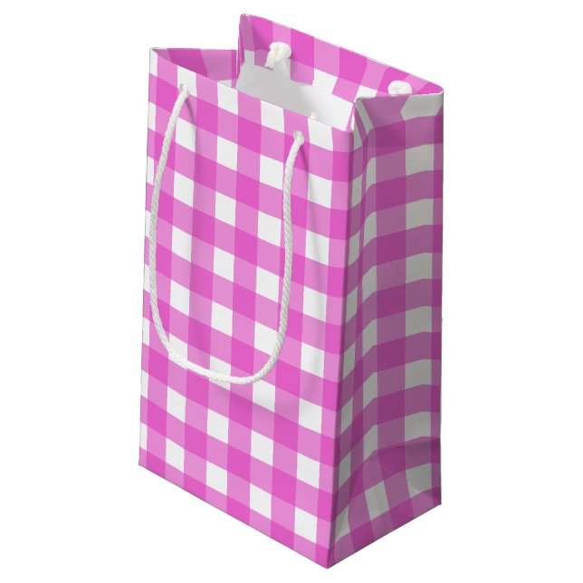 Sacola Para Presentes Pequena Xadrez rosa (Verso inclinado)