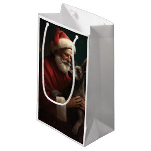 Sacola Para Presentes Pequena Xoloitzcuintli Com o Papai Noel Natal Festivo