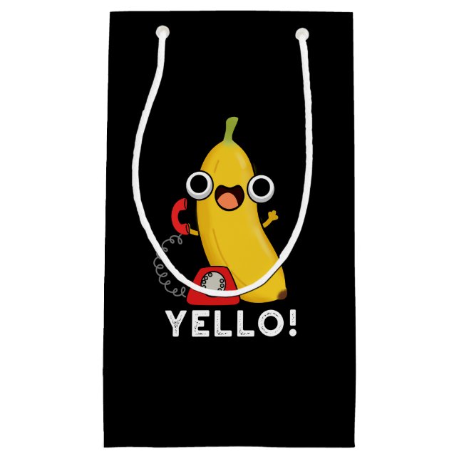 Sacola Para Presentes Pequena Yello Funny Fruta Amarelo Banana Pun Dark BG (Frente)
