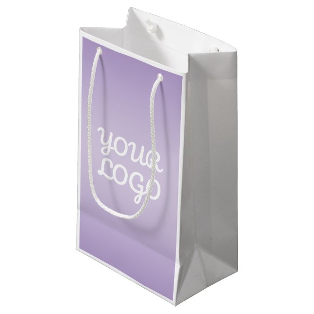Sacola Para Presentes Pequena Your Logo & Modern Simple Ombre | Lavender (Frente inclinada)