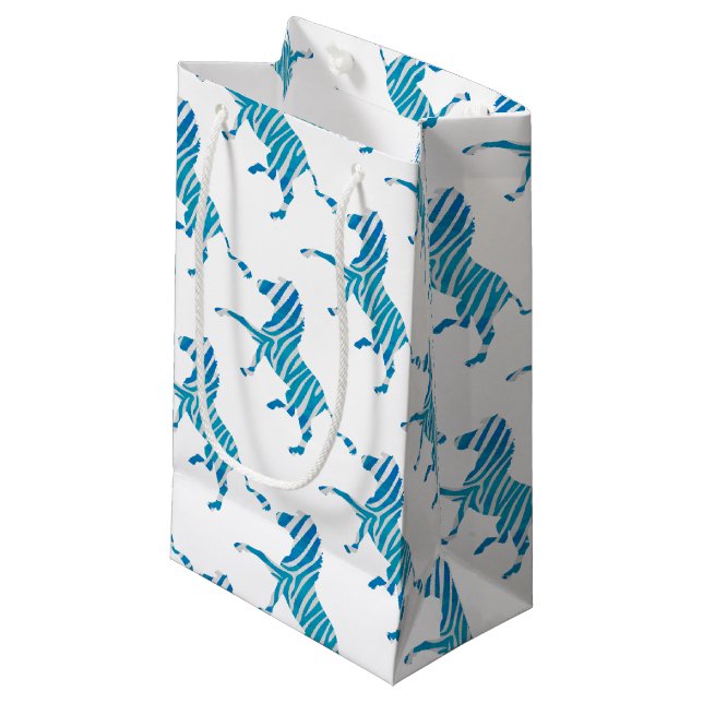 Sacola Para Presentes Pequena Zebra Blue e White Silhouette (Frente inclinada)