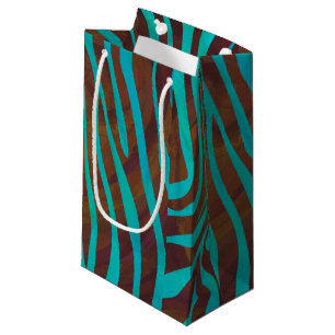 Sacola Para Presentes Pequena Zebra Brown e Teal Impressão