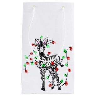 Sacola Para Presentes Pequena zebra Festiva Foliday, luzes cintilantes