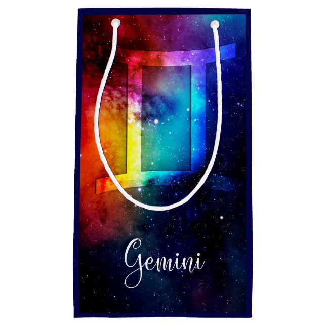 Sacola Para Presentes Pequena Zodíaco: Gemini Rainbow Space (Frente)