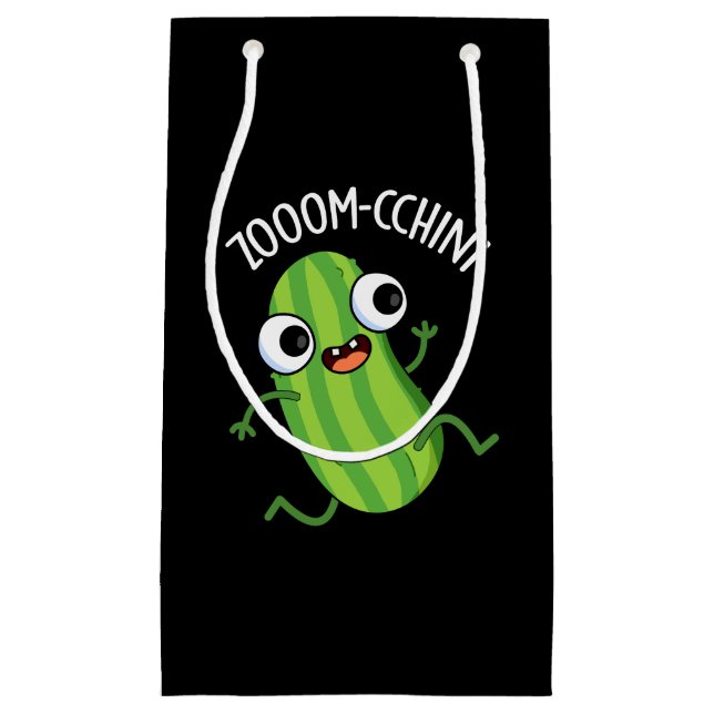 Sacola Para Presentes Pequena Zoom-chchini Funny Zucchini Pun Dark BG (Frente)