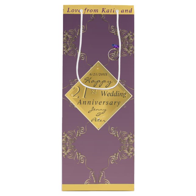 Sacola Para Vinho 21 Aniversário de Casamento Brass e Iolite Gift Ba (Frente)