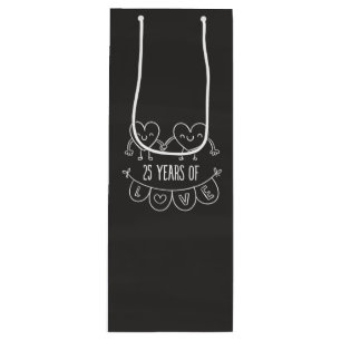 Sacola Para Vinho 25 Anniversário Gift Chalk Hearts