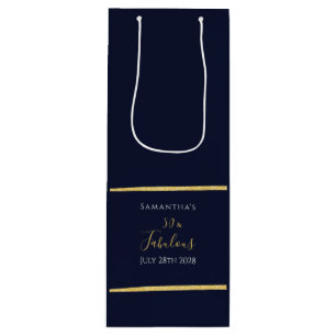 Sacola Para Vinho 50º Marinho de aniversário Dourado Partido Elegant