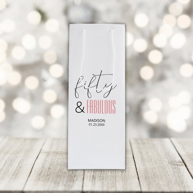 Sacola Para Vinho 50 e Fabuloso Script Moderno de 50º aniversário pe (Criador carregado)