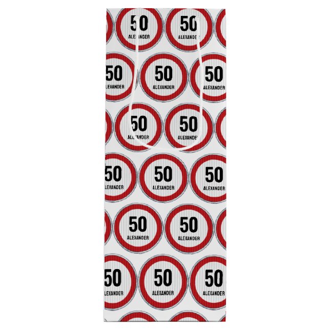 Sacola Para Vinho 50th Birthday CUSTOM AGE Speed Limit Sign (Frente)