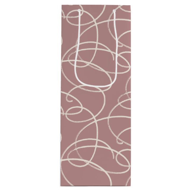 Sacola Para Vinho Abstract Swirling Vine | Modern Line Art Pink (Frente)