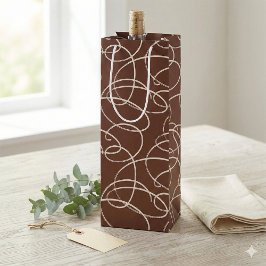 Sacola Para Vinho Abstract Swirling Vine | Modern Line Art Rust