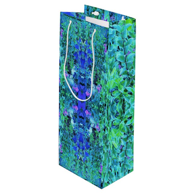 Sacola Para Vinho Abstrato Chartreuse e padrão de folhagem azul (Frente inclinada)