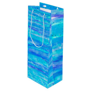 Sacola Para Vinho Abstrato de Ondas Digitais Azul e Roxo