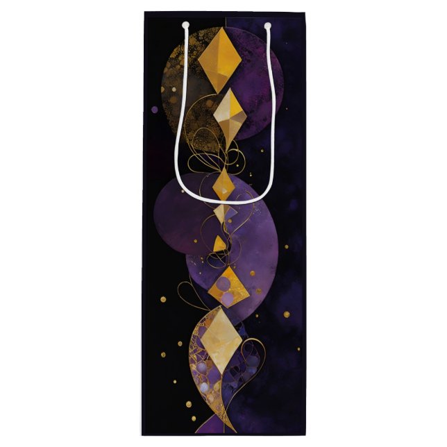 Sacola Para Vinho Abstrato Roxo e Dourado (Frente)