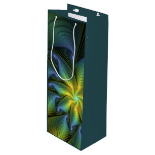 Sacola Para Vinho Abstrato Star, Ouro Verde brilhante Arte Fractal
