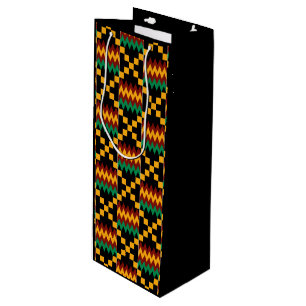 Sacola Para Vinho Amarelo, Verde, Vermelho, Kwanzaa Kente Cloth Pret