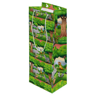 Sacola Para Vinho Animais Selvagens Felizes em Paisagem