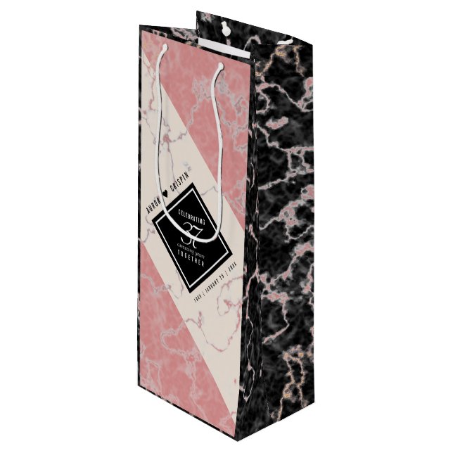 Sacola Para Vinho Aniversário Casado Elegante 37.º Alabastro (Frente inclinada)