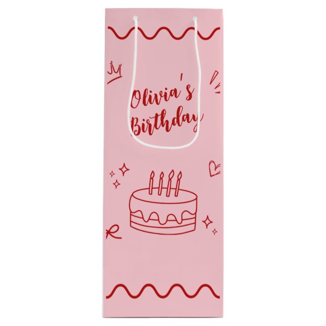 Sacola Para Vinho Aniversário Vermelho e Rosa (Frente)