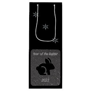 Sacola Para Vinho Ano do Design do Rabbit Black Glitter