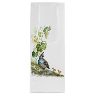 Sacola Para Vinho Aquarela Original Família de Codorniz da Califórni