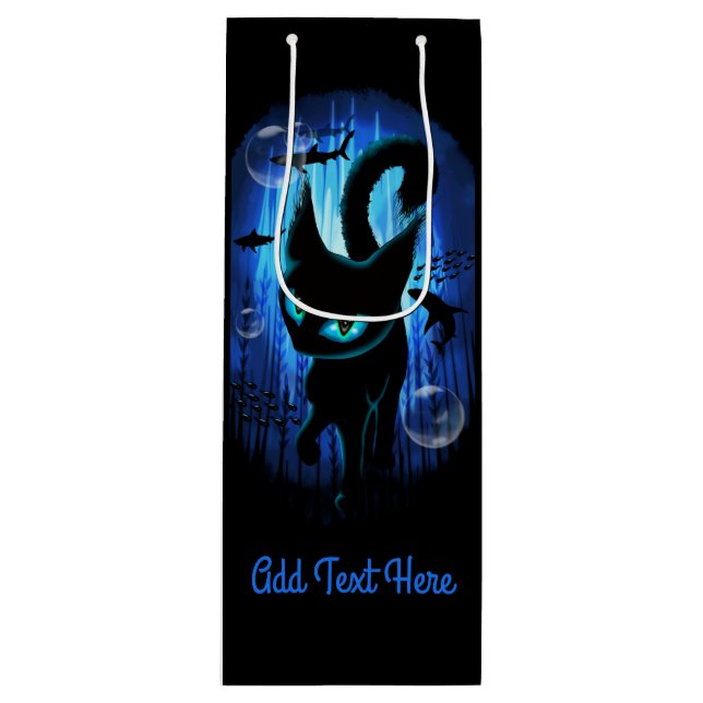 Sacola Para Vinho Aquático - Gato Surreal na Fantasia do Oceano Prof (Frente)